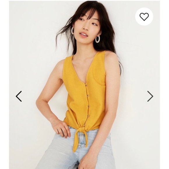 Mustard Texture & Thread Button-Front Tie Tank Top - Picture 2 of 6